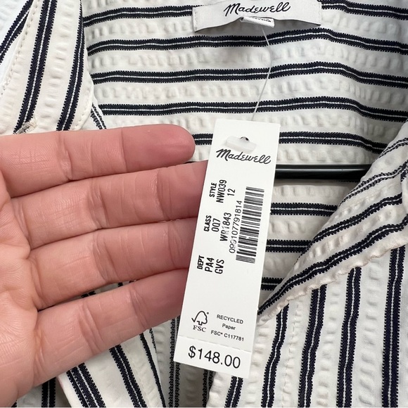 Madewell Tucked Mini Shirtdress in Grey Variegated Stripe Size 12 NWT - Picture 10 of 14